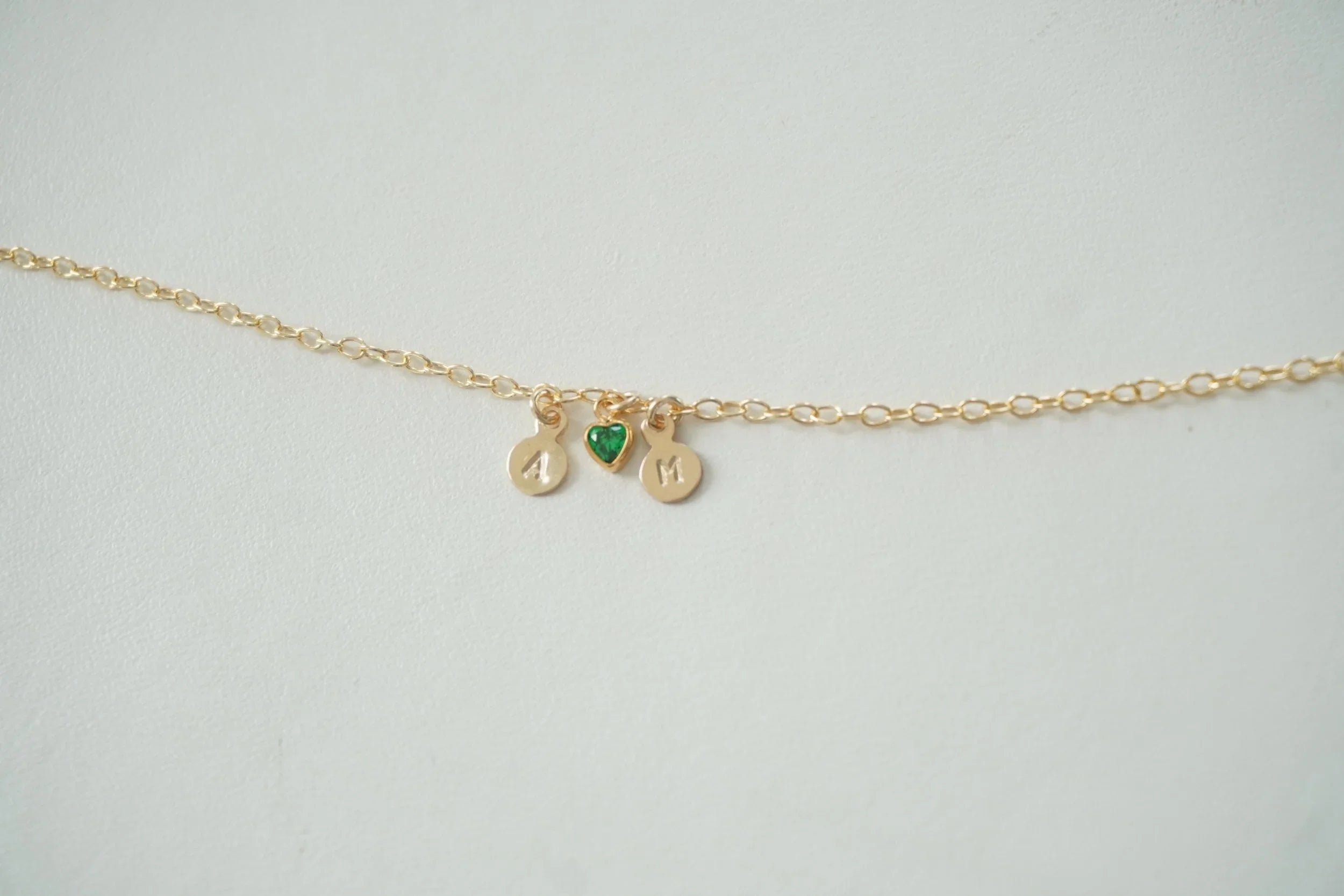 Tiny Disc Initial Birthstone Bracelet - 925 SS