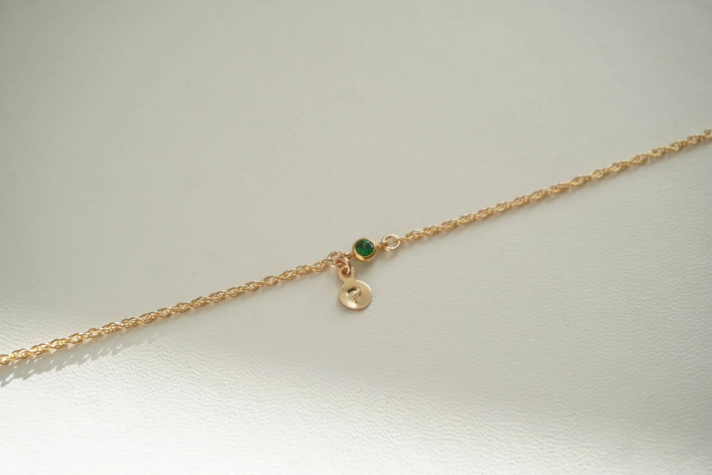 Tiny Disc Initial Birthstone Bracelet - 925 SS