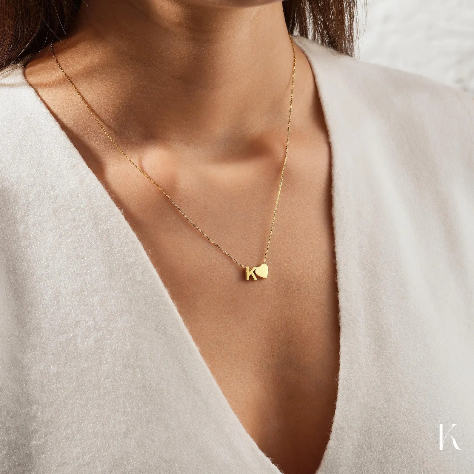 Golden Heart Initial Necklace