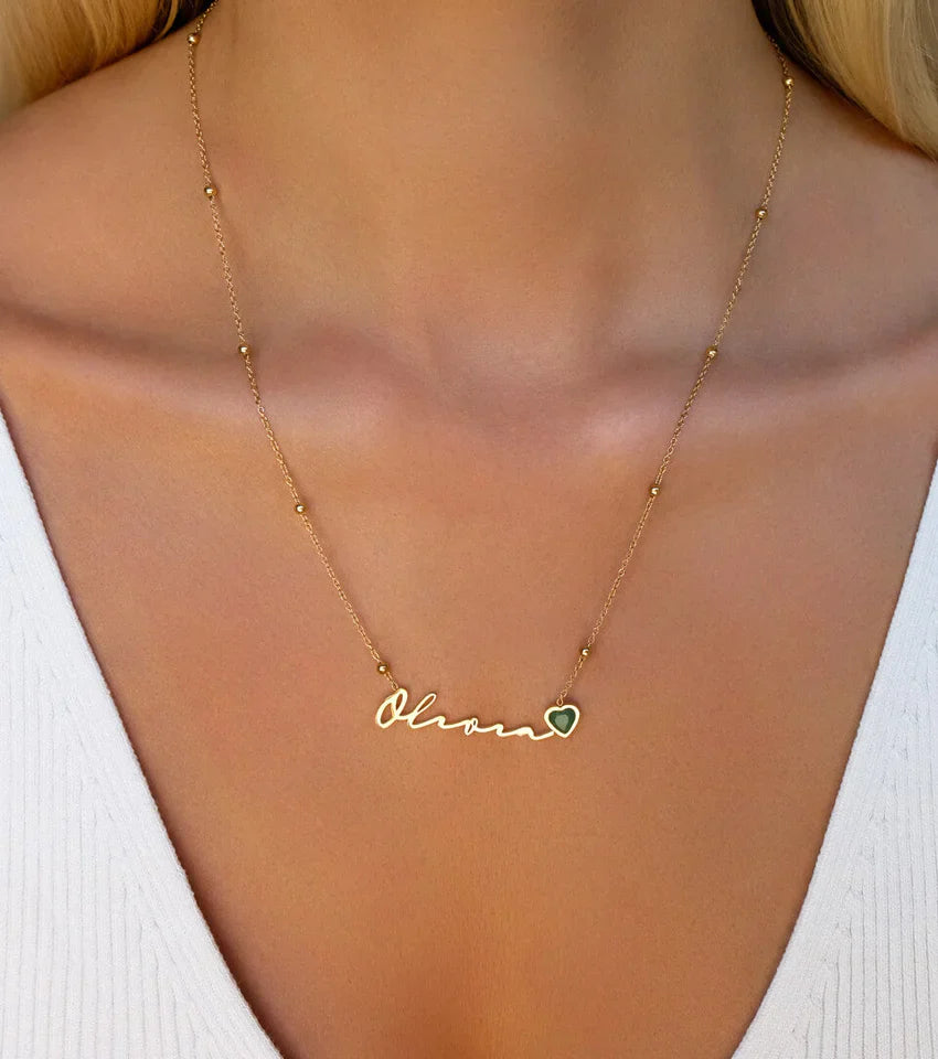 Birthstone Signature Name Necklace
