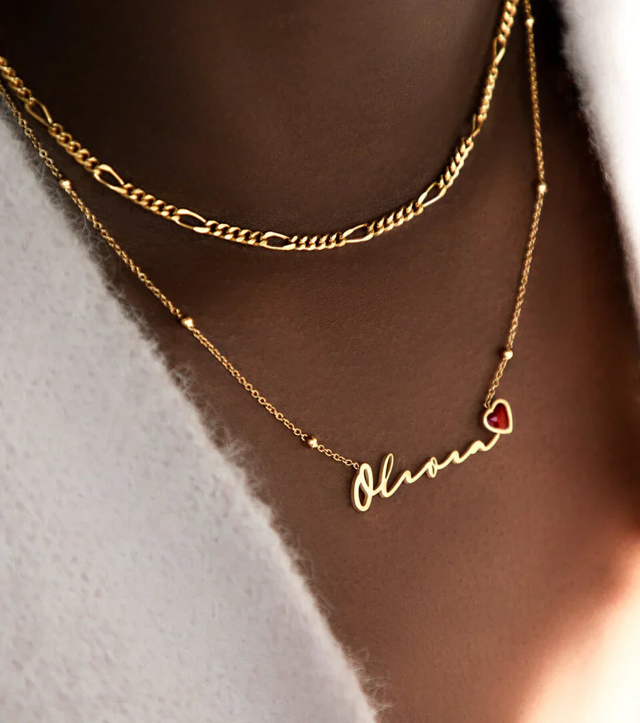 Birthstone Signature Name Necklace