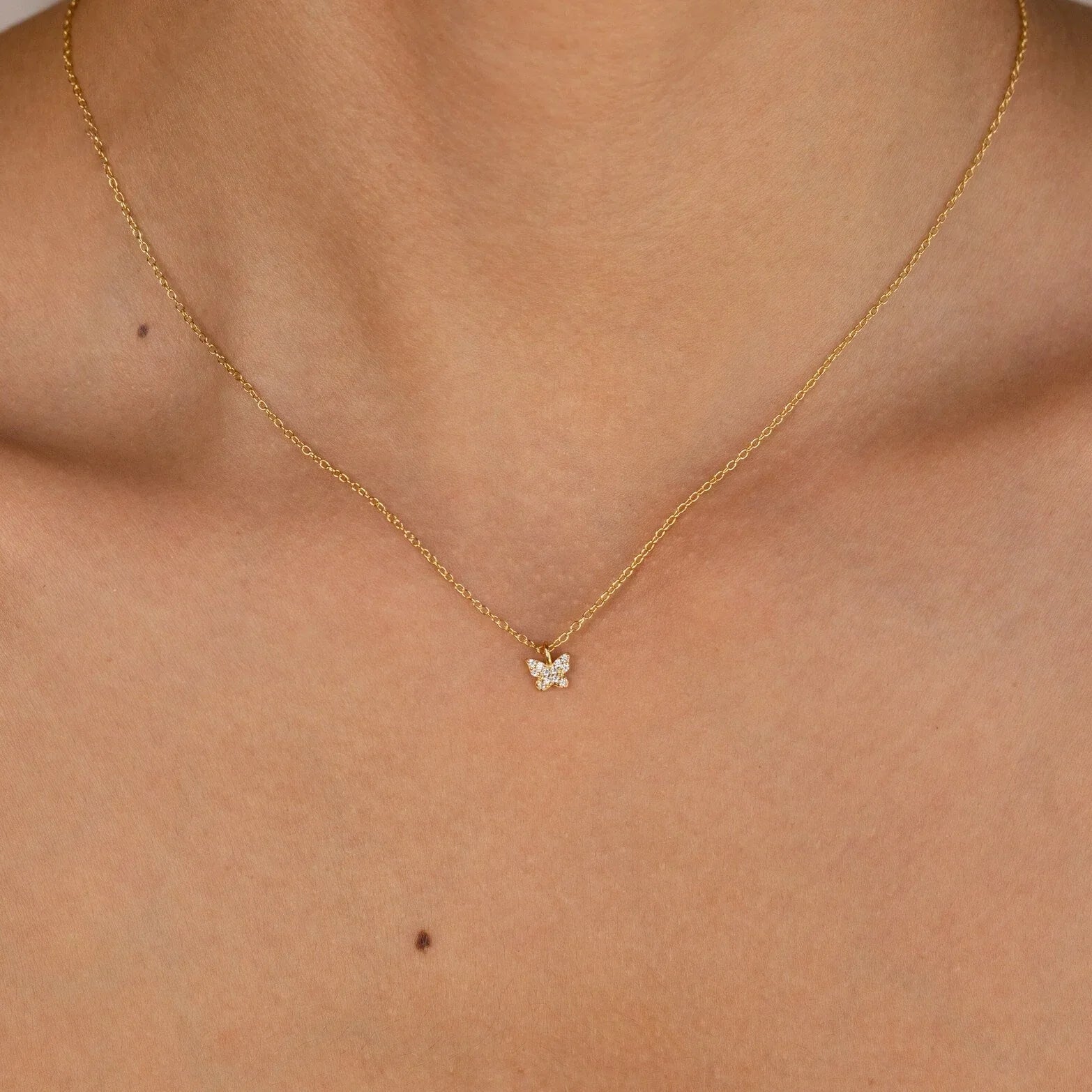 Dainty Pave Butterfly Necklace