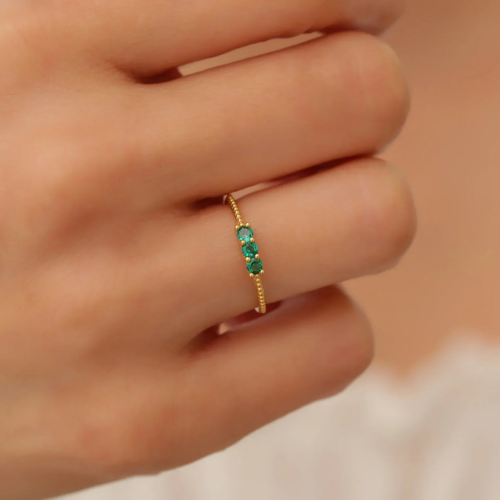 Minimal Pave Emerald Ring