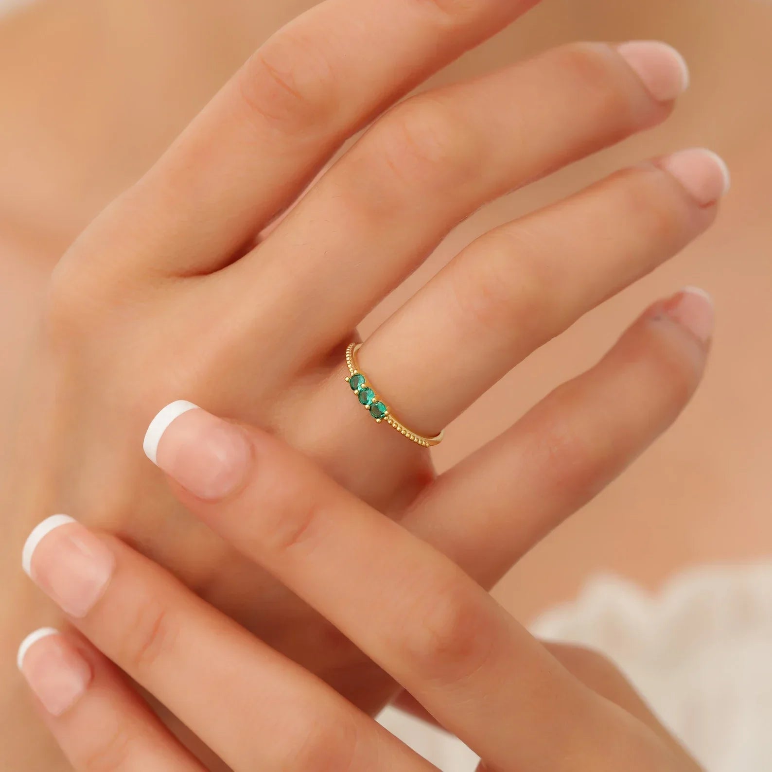 Minimal Pave Emerald Ring