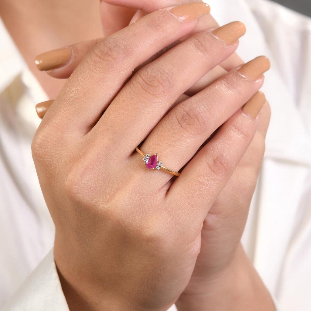 Ruby Pear Cut Ring | Pure Silver