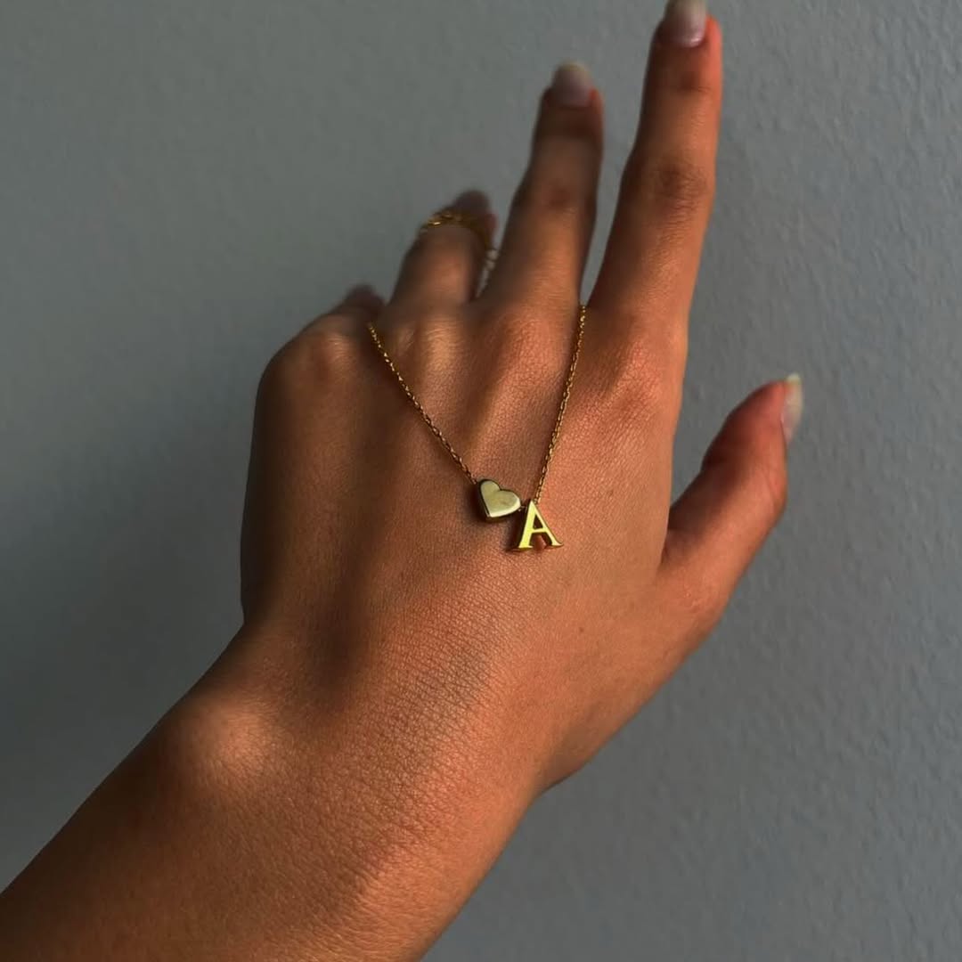 Golden Heart Initial Necklace